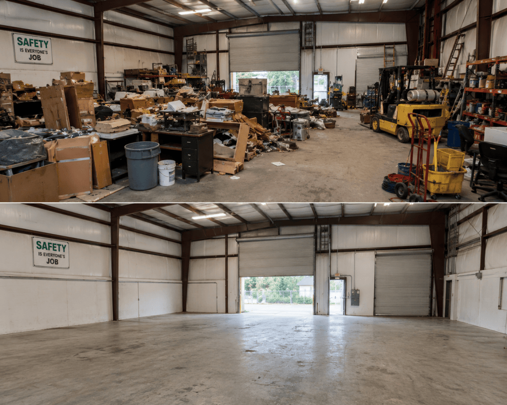 Commercial property cleanout with equipment, debris and unwanted contents in Ocala